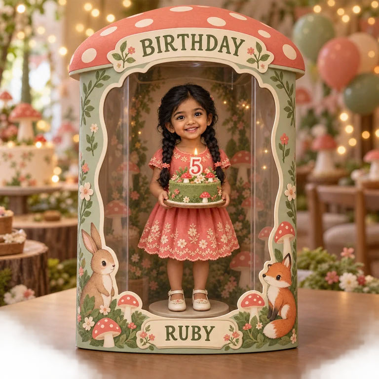 Personalized Custom Photo Woodland Acrylic Display Box - 5th Birthday Gift for Girls