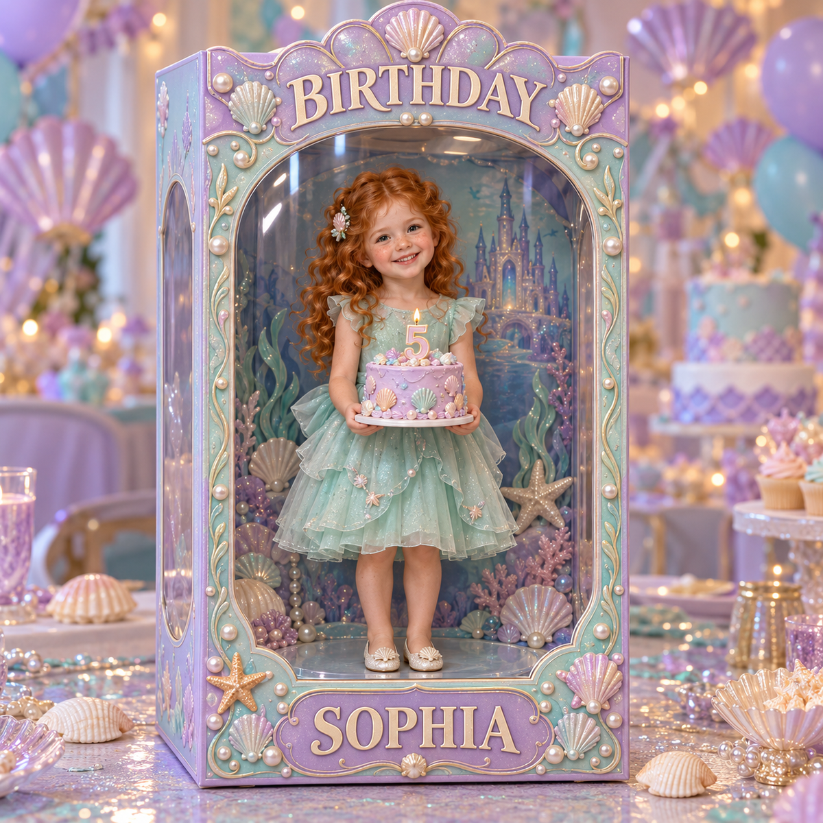 Personalized Custom Photo Under the Sea Acrylic Display Box - 5th Birthday Gift for Girls