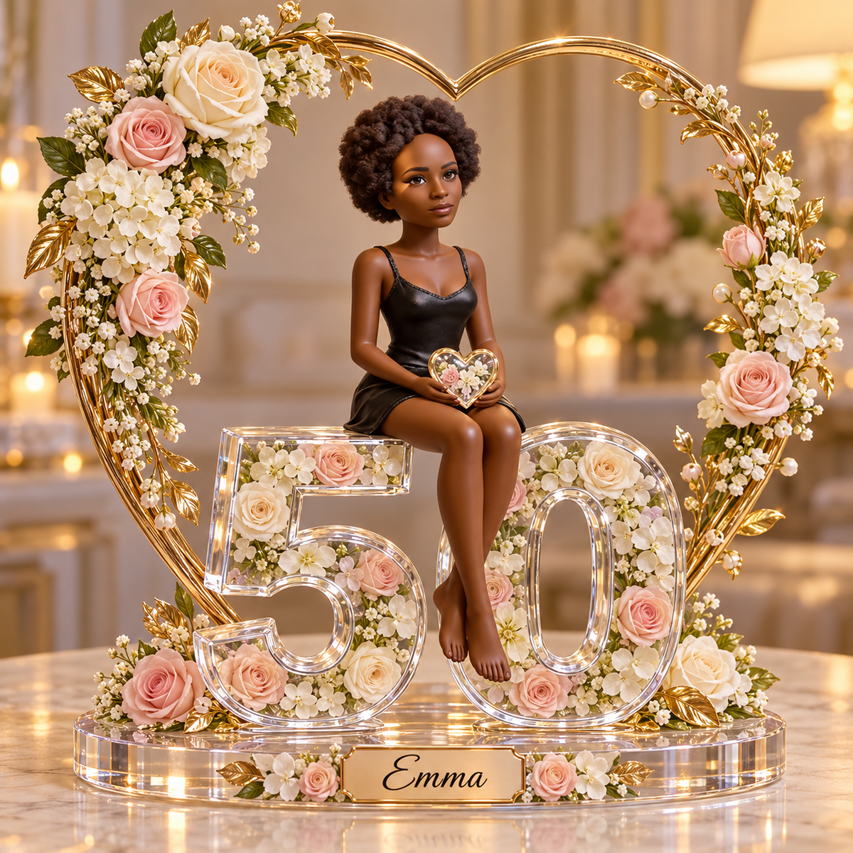 Personalized Custom Photo Heart Acrylic Number Figurine Display - 50th Birthday Gift for Women