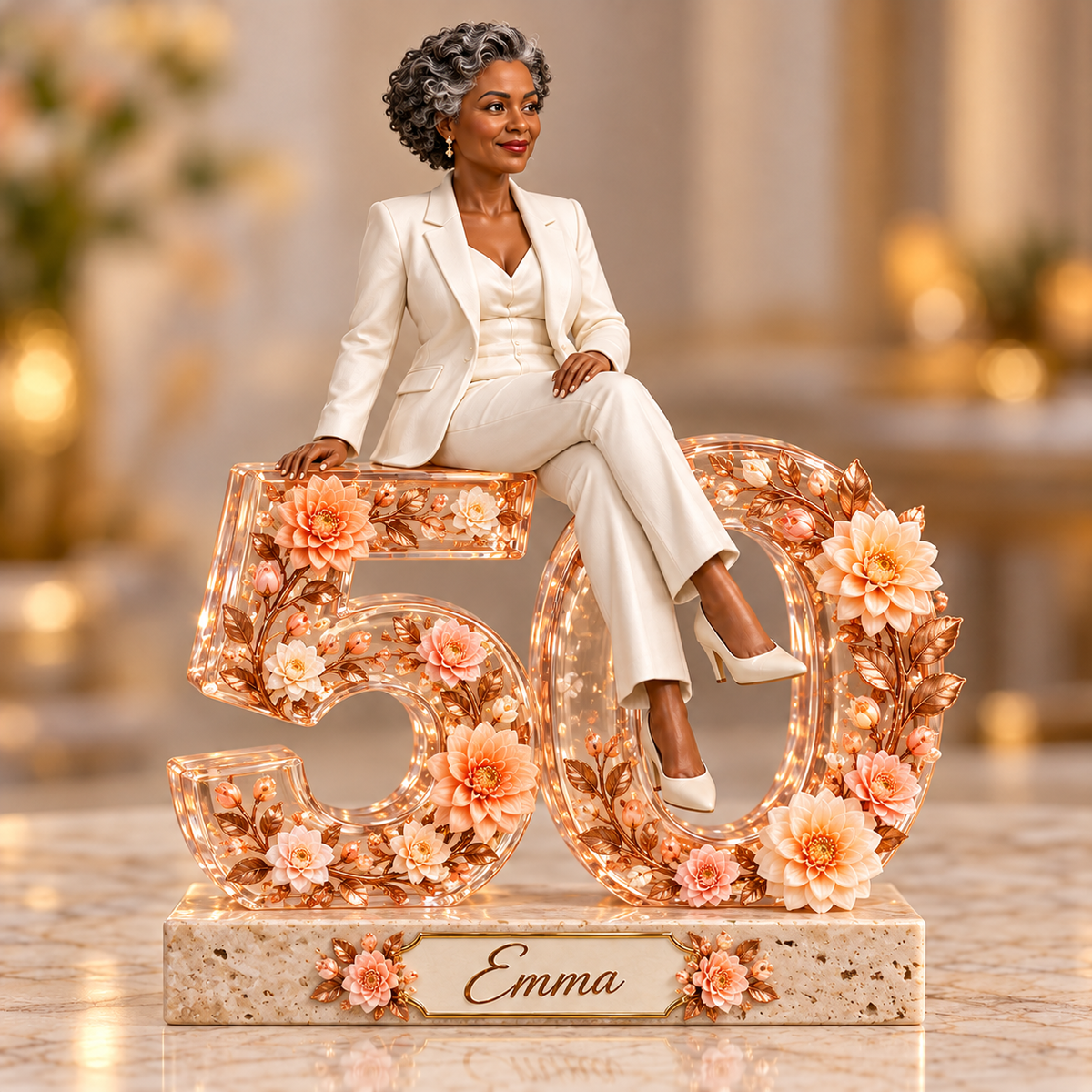 Personalized Custom Photo Peach Dahlia Custom Shaped Acrylic Plaque - 50th Birthday Gift for Women