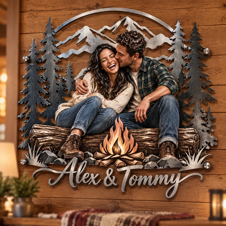 Personalized Custom Photo Camping 3D Metal Wall Art - Gift for Couples