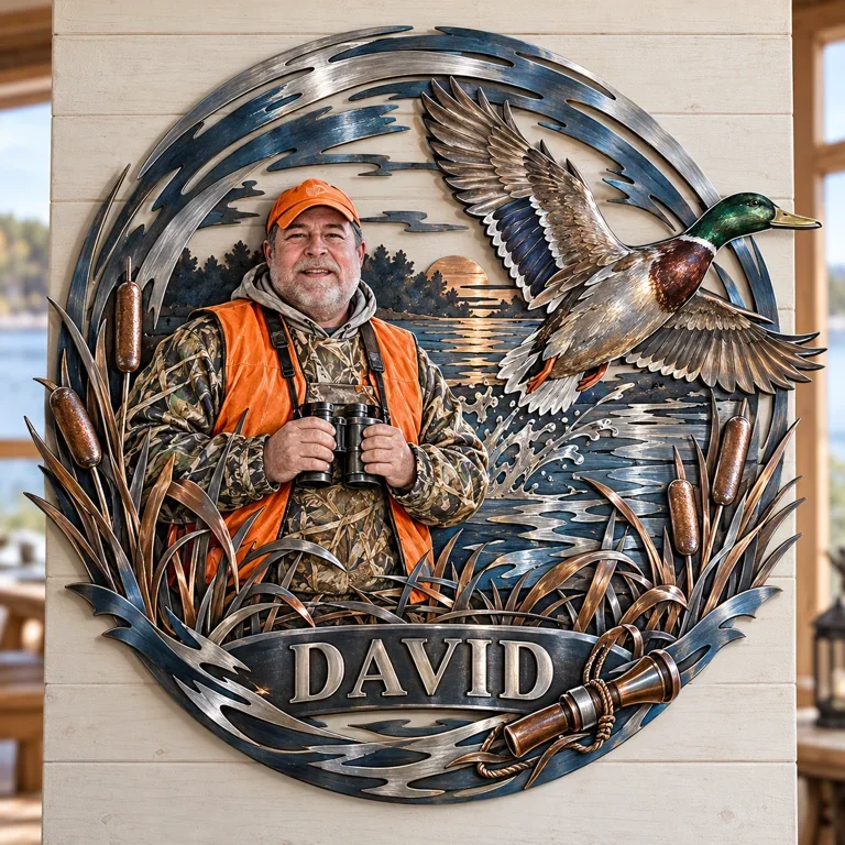 Personalized Custom Photo Duck Hunting 3D Cut Metal Sign - Gift for Older Men