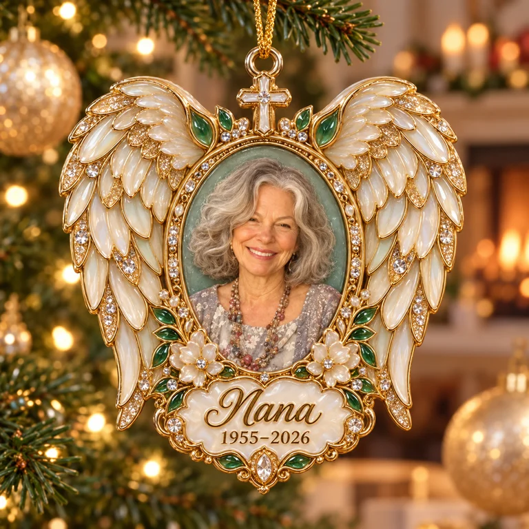 Personalized Custom Photo Angel Wings Memorial 3D Christmas Ornament - Grandmother Remembrance Keepsake