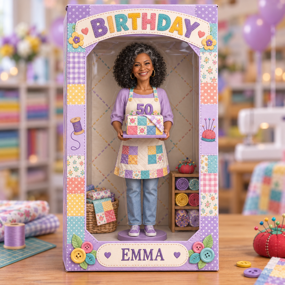Personalized Sewing Acrylic Display Box - Birthday Photo Figurine Gift