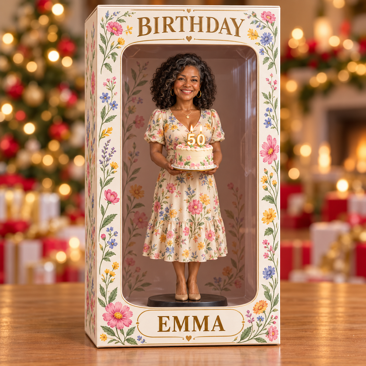 Personalized Custom Photo Wildflower Figurine Display Box - 50th Birthday Gift for Women