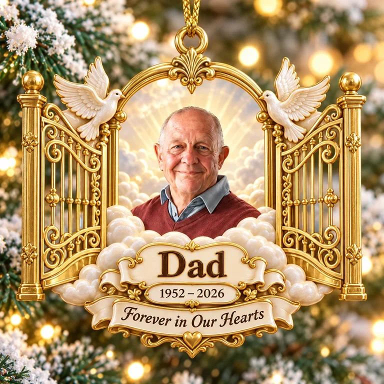 Personalized Custom Photo Dad Memorial Heaven's Gates 3D Ornament - Christmas Remembrance Keepsake