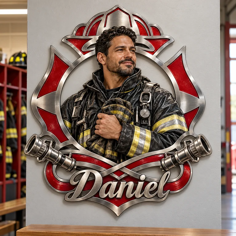 Personalized Custom Photo Firefighter 3D Cut Metal Sign - Gift for Men