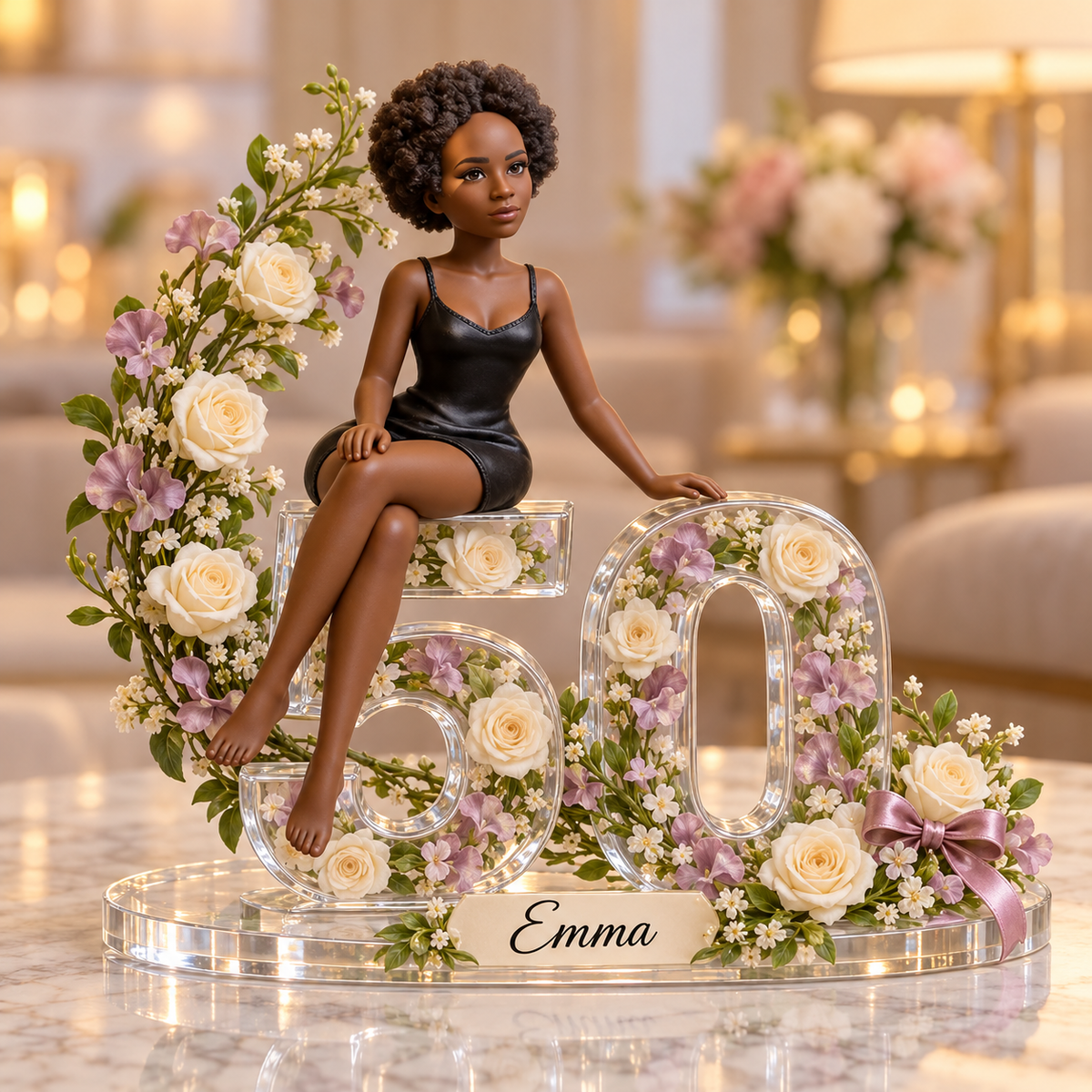 Personalized 50th Birthday Acrylic Figurine - Custom Picture Floral Keepsake for Her