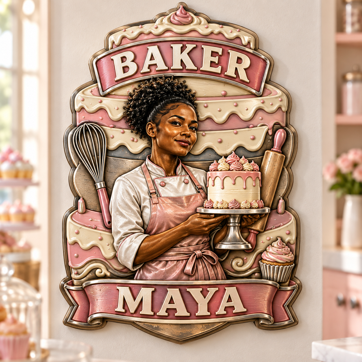 Personalized Custom Photo Baker 3D Printed Cut Metal Sign - Gift for Young Women
