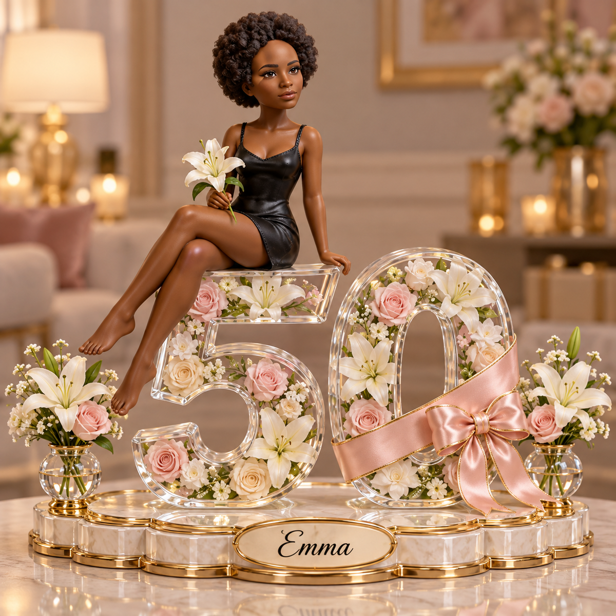 Custom Floral Number Acrylic Standee with Photo - Unique 50th Birthday Gift for Mom