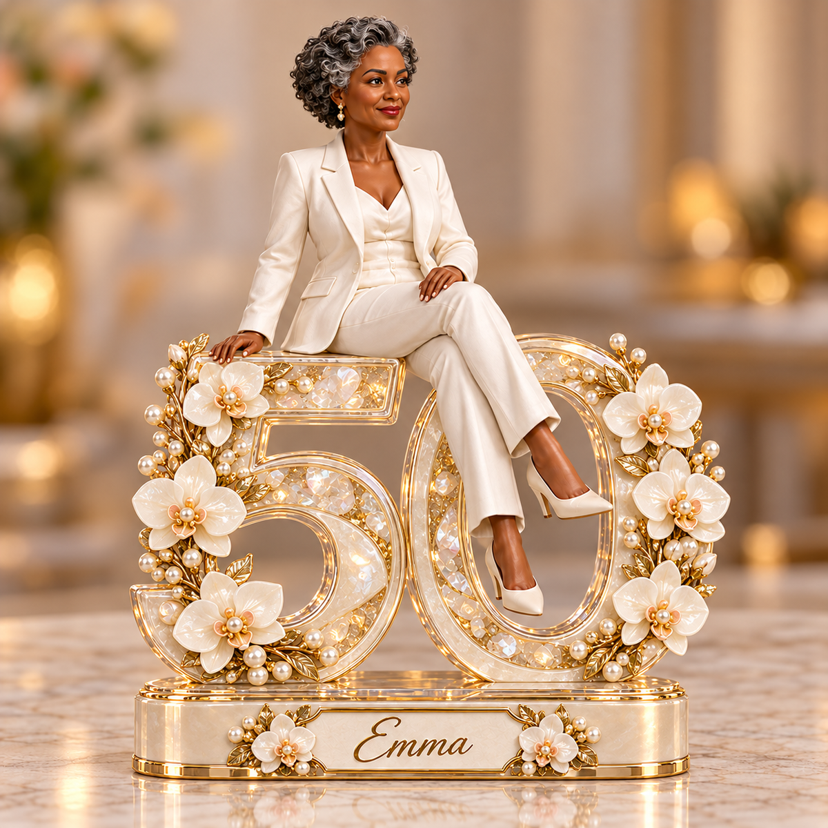 Personalized Custom Photo White Orchid Custom Shaped Acrylic Plaque - 50th Birthday Gift for Women