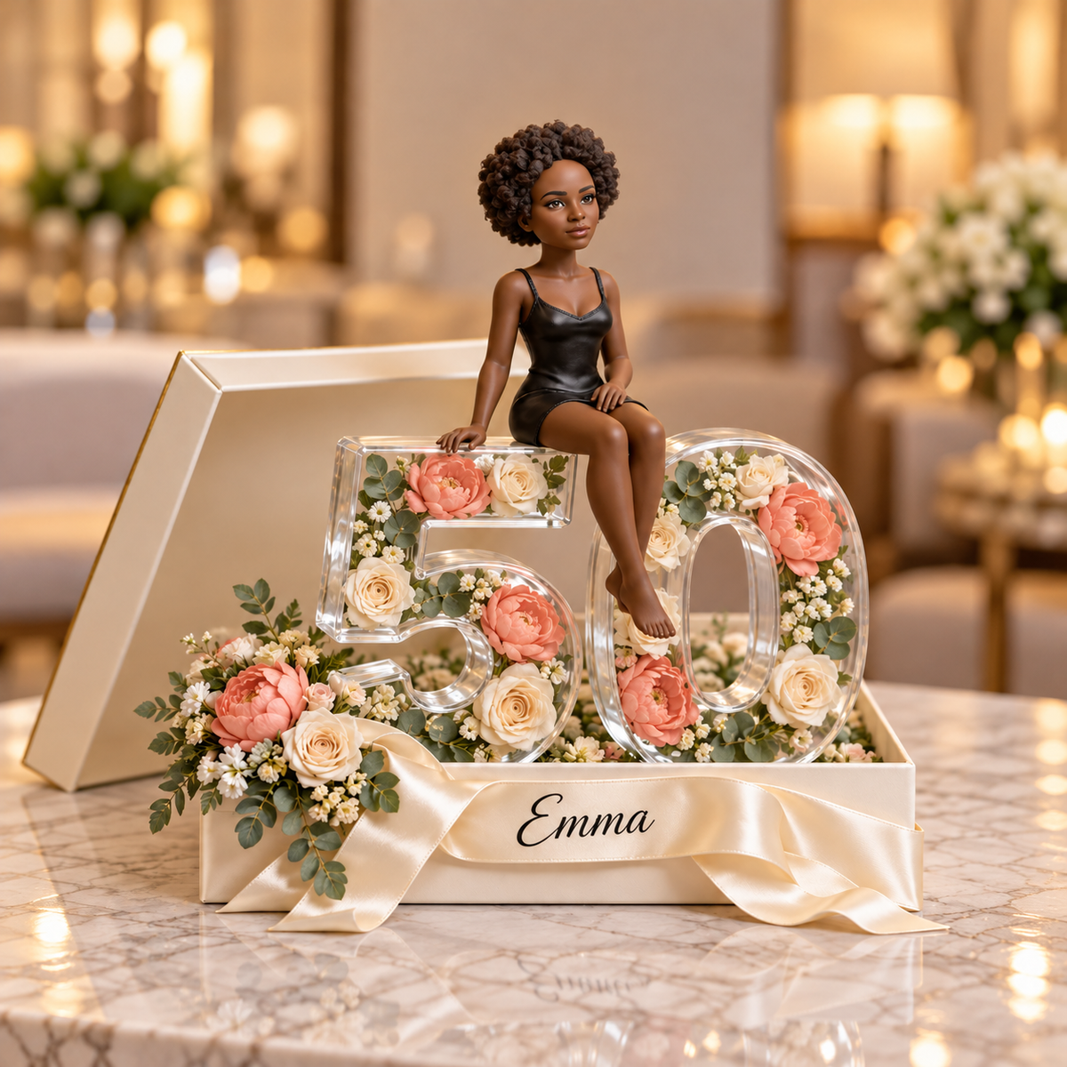 Personalized Custom Photo Floral Acrylic Number Figurine Display - 50th Birthday Gift for Women