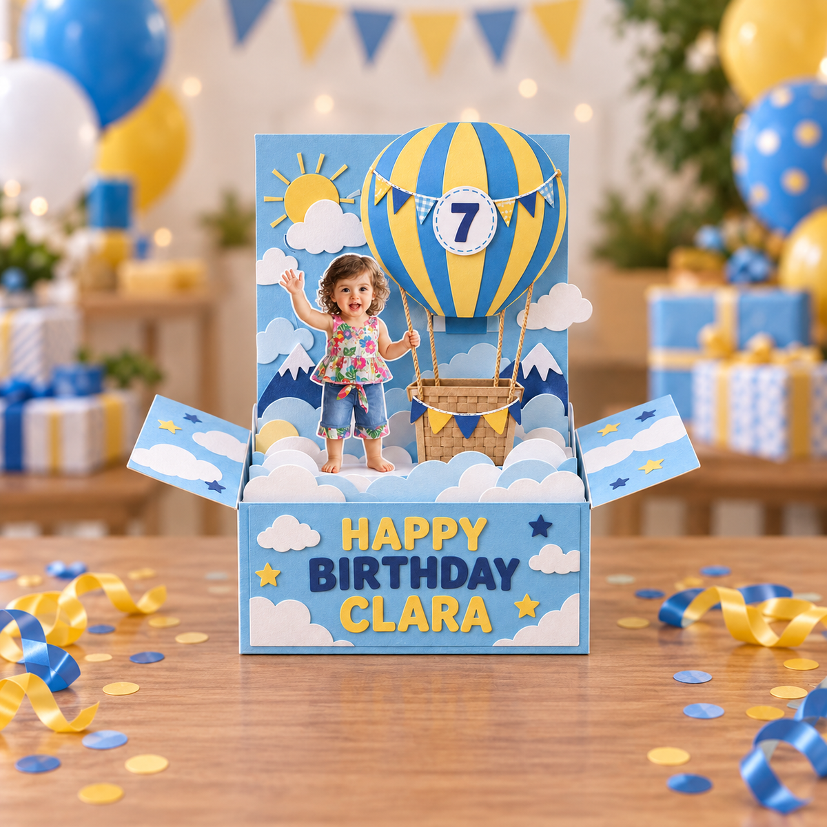 Personalized Space Rocket Pop-Up Box Card - Birthday Gift with Custom Photo, Name and Age
