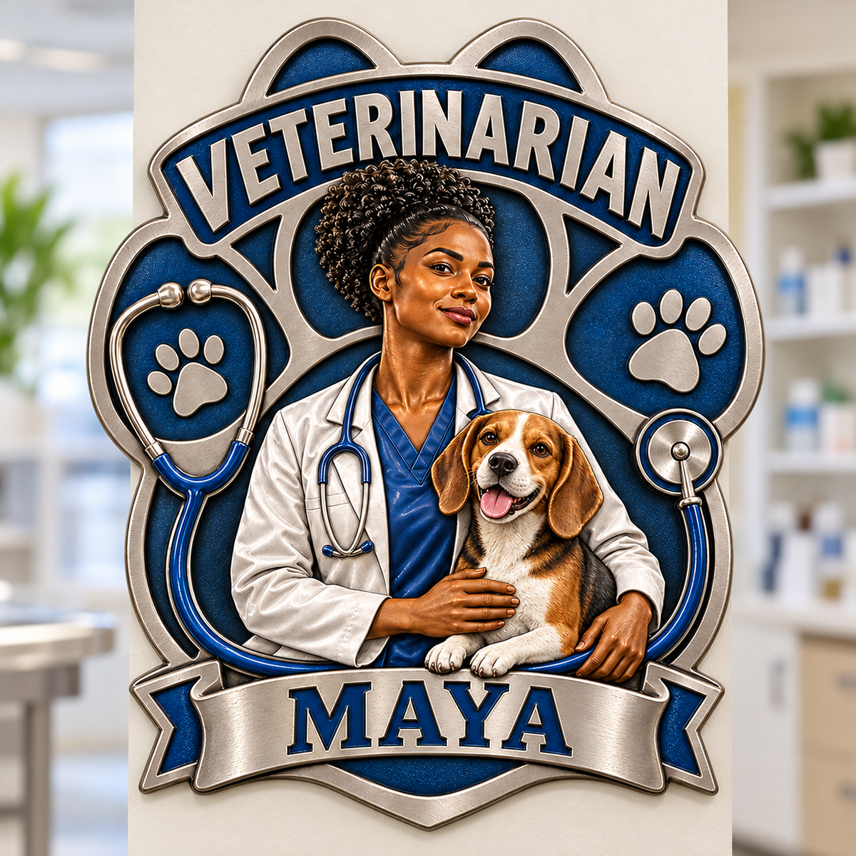 Personalized Custom Photo Veterinarian 3D Printed Cut Metal Sign - Gift for Young Women