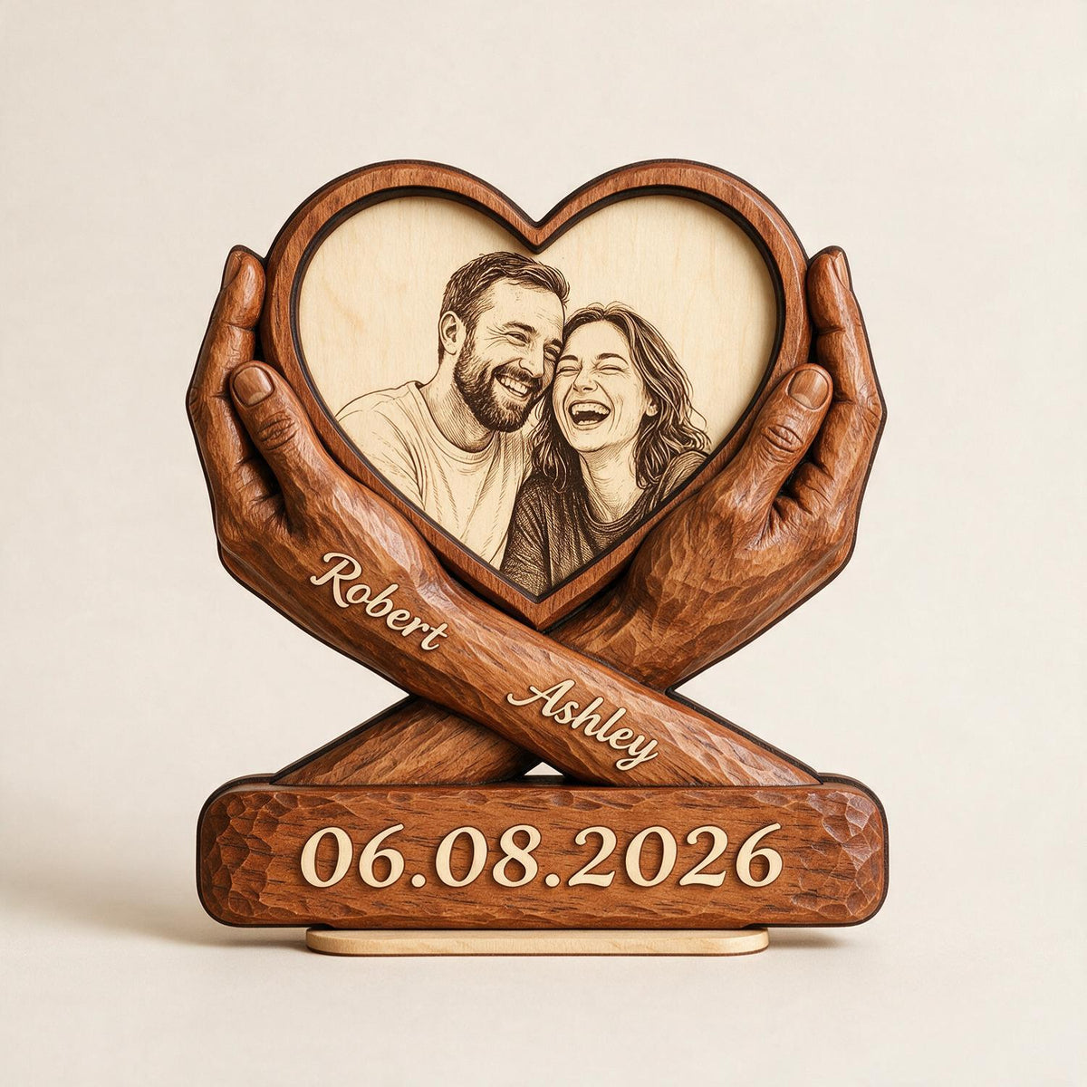 Custom Couple Photo Sketch Style Forever Love - Personalized 2-Layered Wooden Plaque - Anniversary Gift For Couple, For Him, For Her