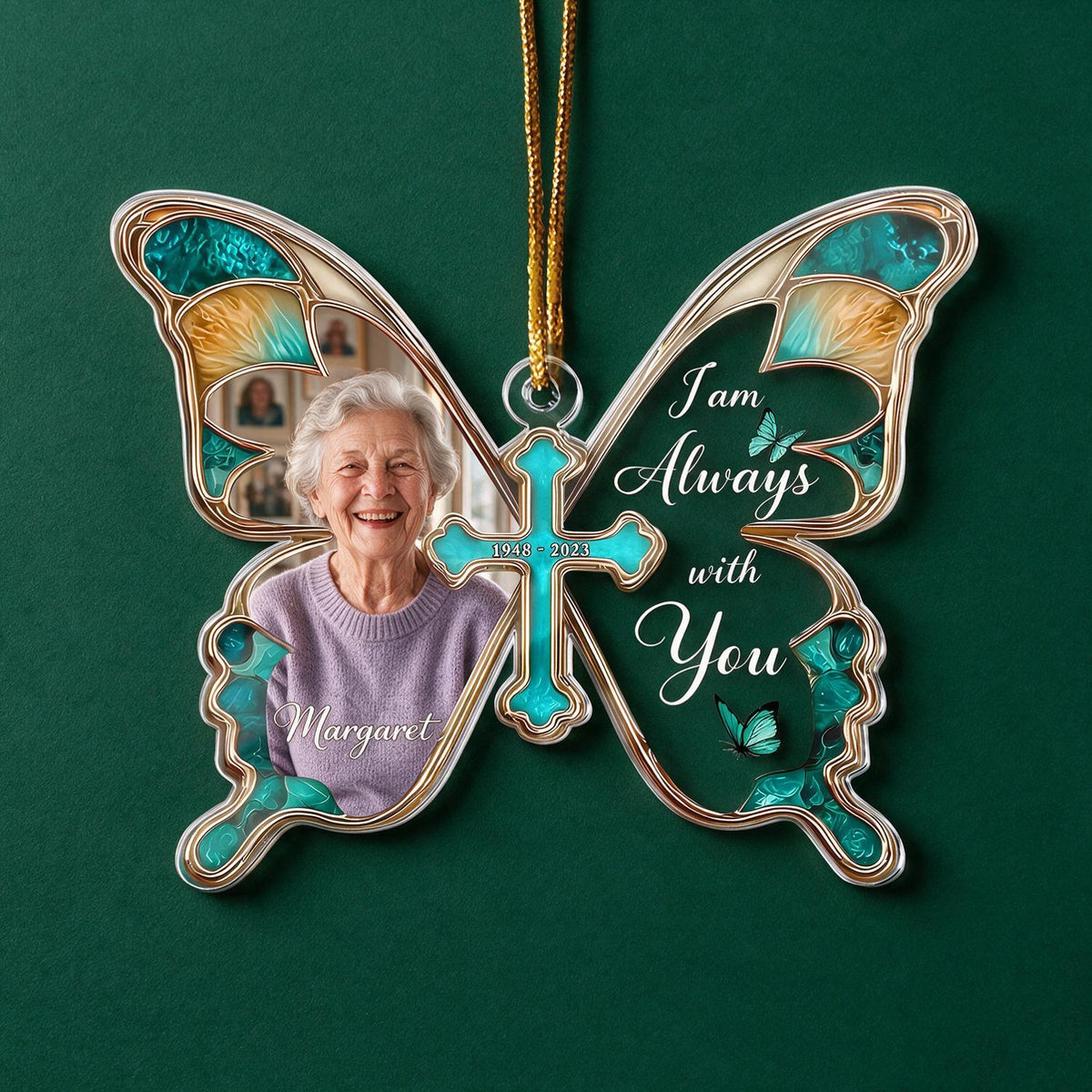 Personalized Christmas Butterfly Memorial Photo Ornament - I Am Always With You Sympathy Gift