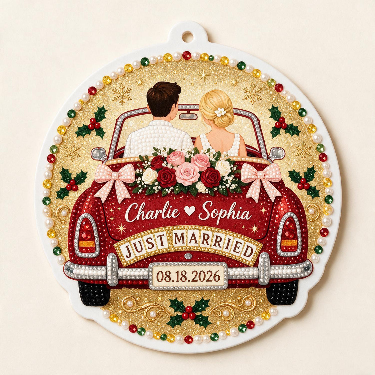 Personalized Christmas Just Married Wedding Car Couple Acrylic Ornament Newlywed Gift