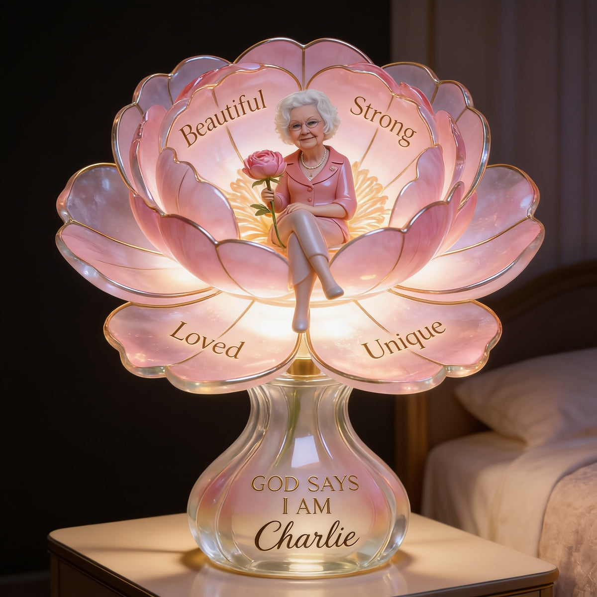 Personalized Older Woman Acrylic LED Night Light, Self Love Grandma Gift