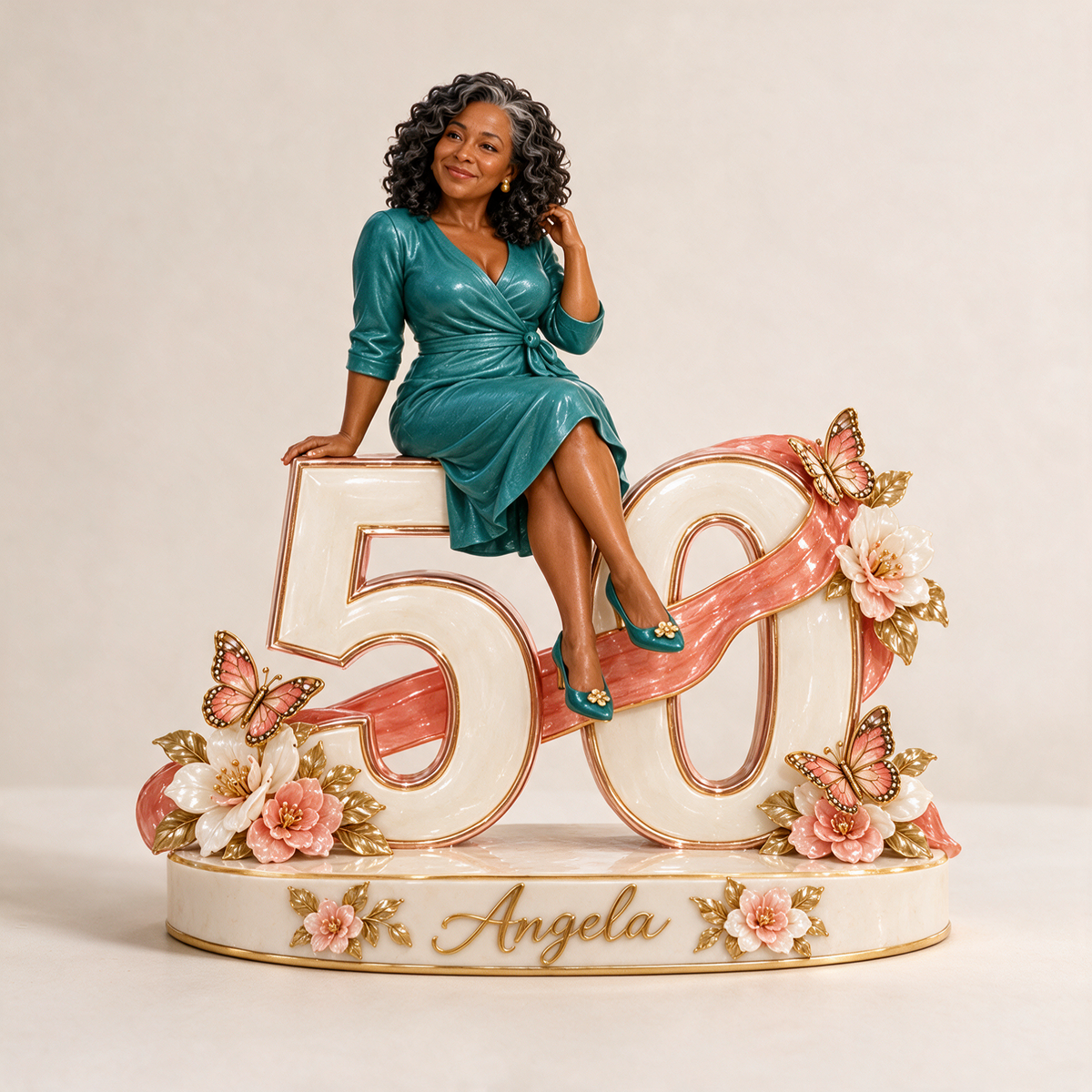 Personalized Coral Ribbon Custom Shaped Acrylic Plaque, Custom Portrait 18th 21st 30th 40th 50th 60th Birthday Gift for Wife, Girlfriend, Mom, Grandma, Daughter, Sister, Best Friend