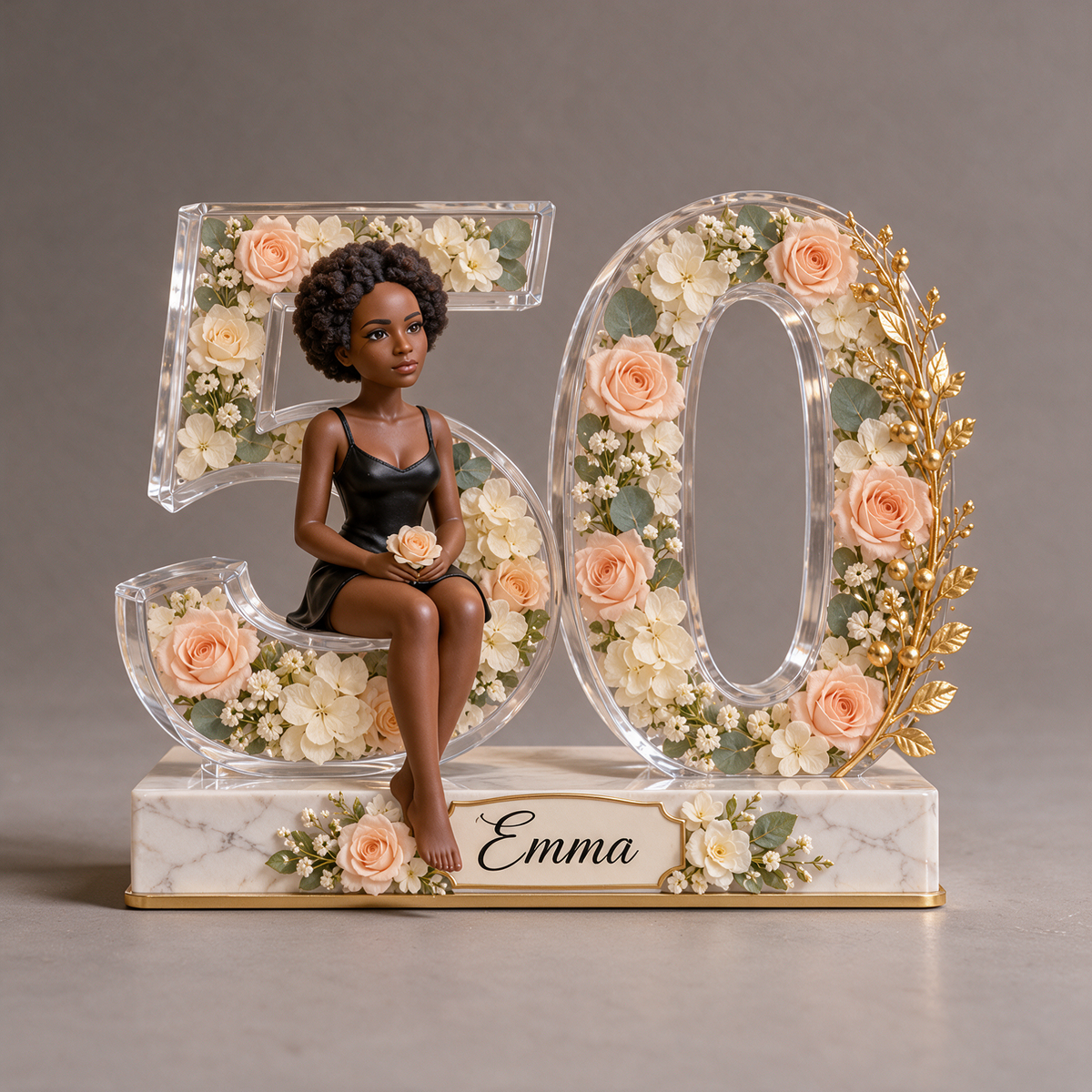 Personalized Custom Photo Floral Acrylic Number Figurine Display - 50th Birthday Gift for Women