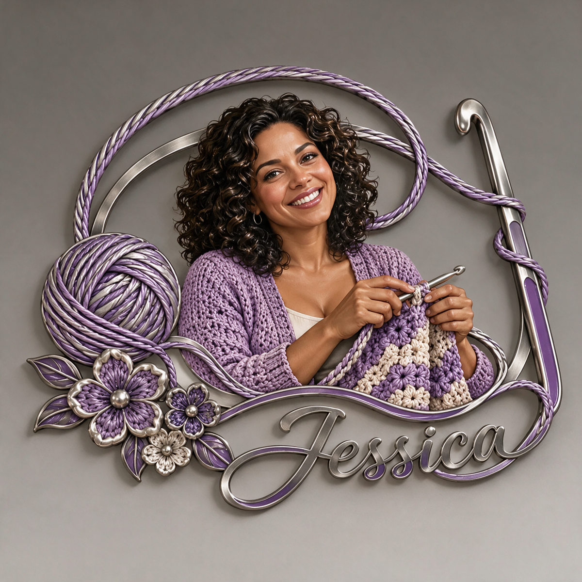 Personalized Custom Photo Crochet 3D Cut Metal Sign - Gift for Women