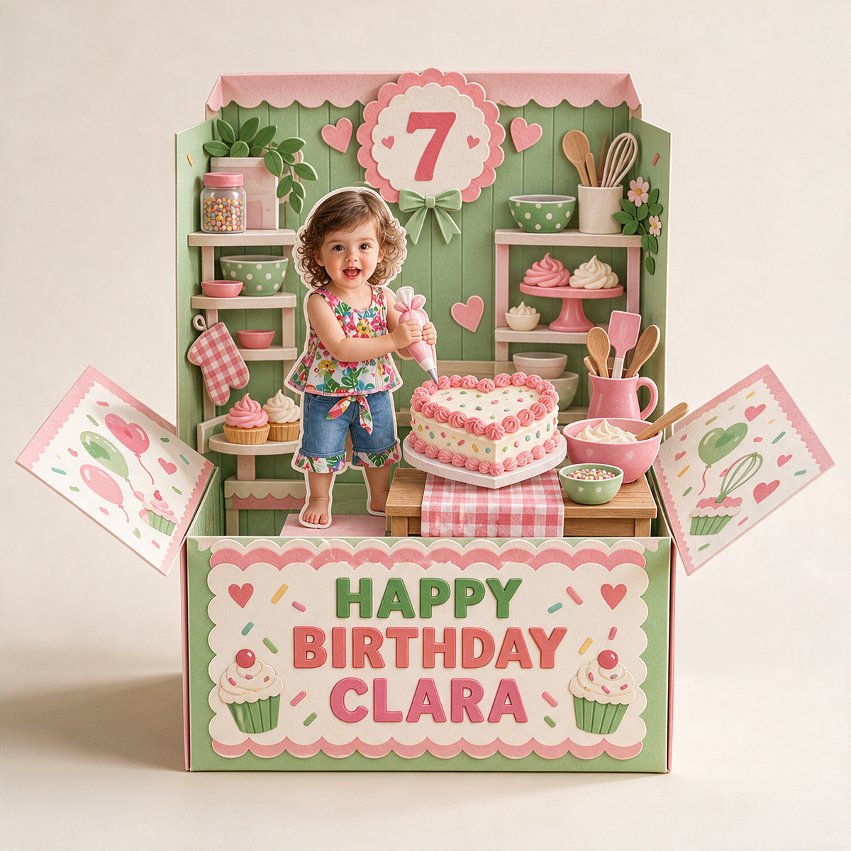 Personalized Baking Birthday Pop Up Box Card - Custom Photo Cake Decorating Keepsake