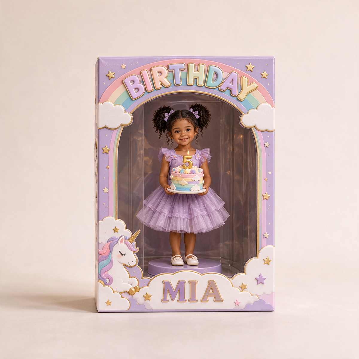 Personalized Custom Photo Unicorn Acrylic Display Box - 5th Birthday Gift for Girls