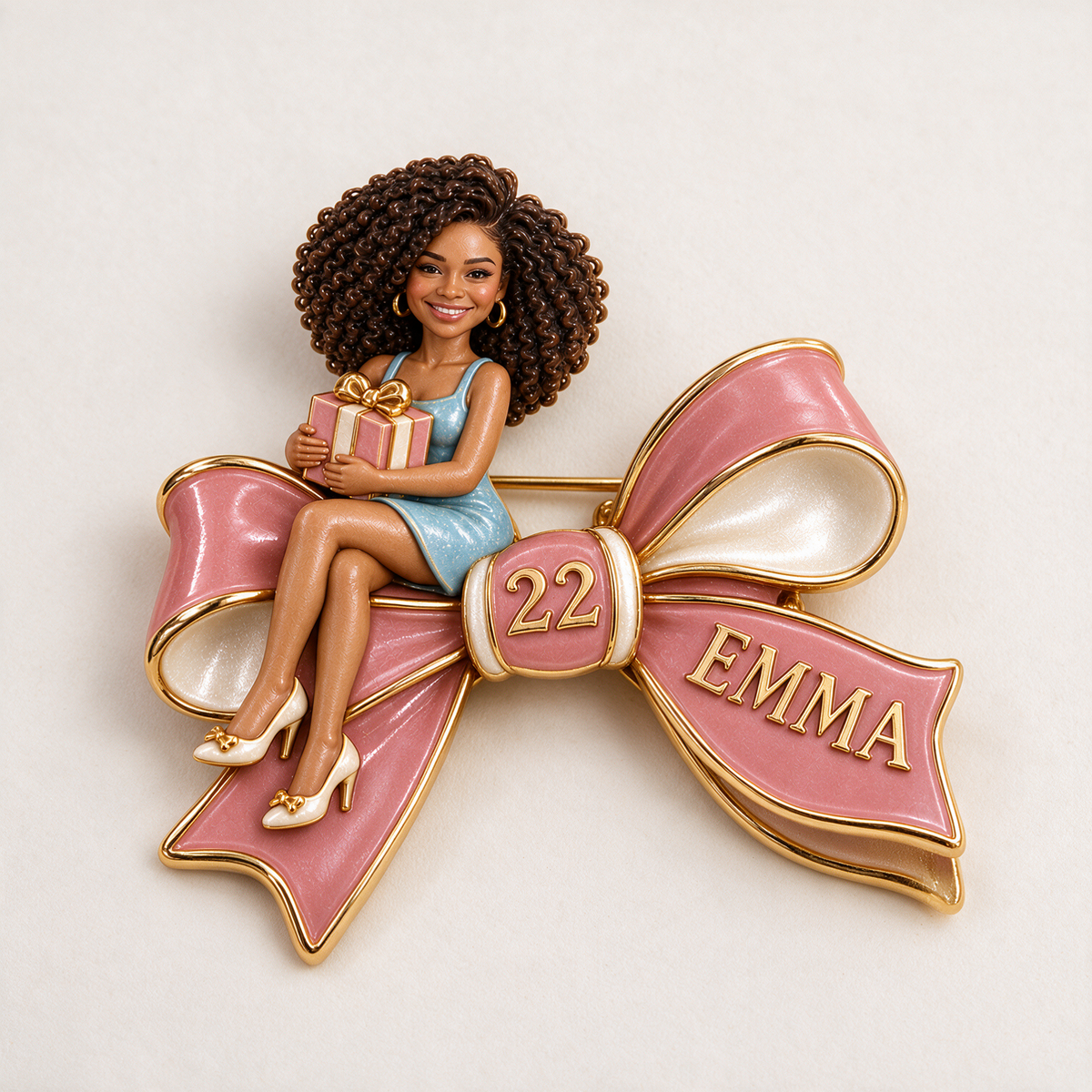 Personalized Birthday Bow Brooch - Custom Portrait, Name and Age