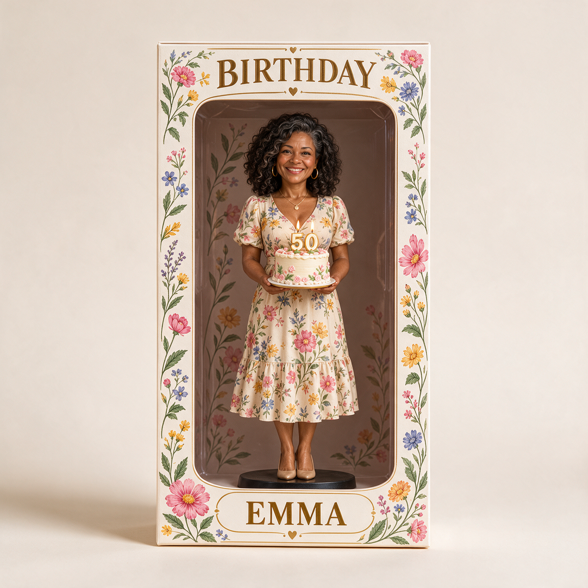 Personalized Custom Photo Wildflower Figurine Display Box - 50th Birthday Gift for Women