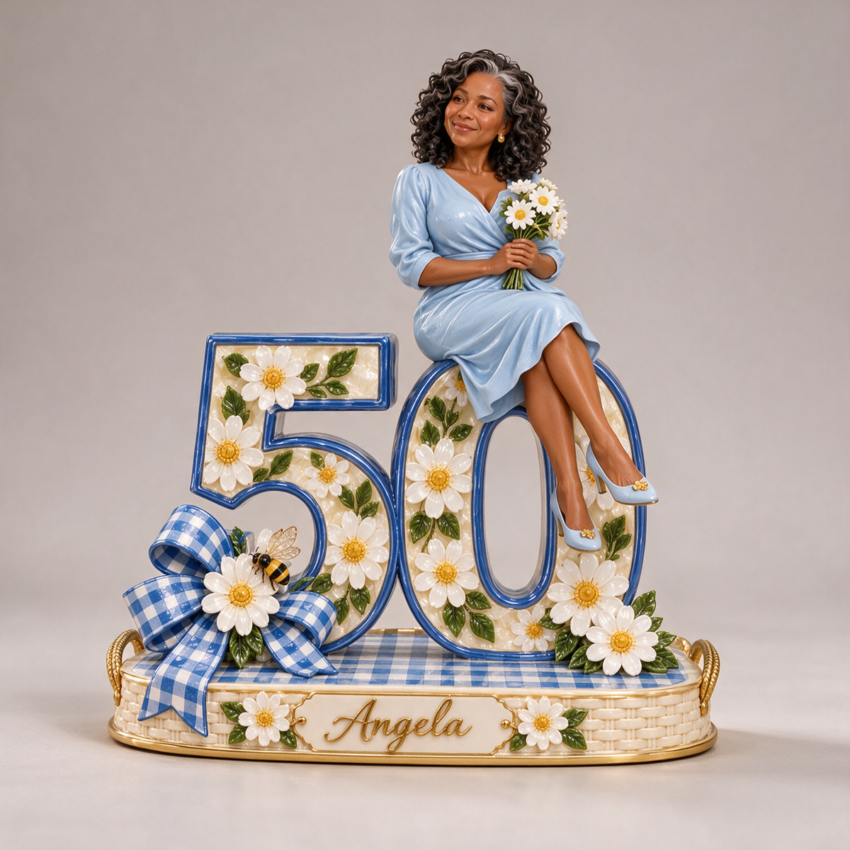 Personalized Custom Photo Gingham Daisy Custom Shaped Acrylic Plaque - 50th Birthday Gift for Women