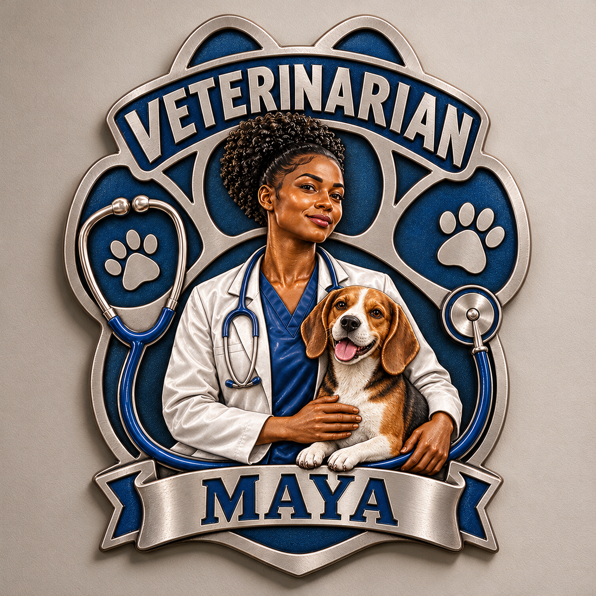 Personalized Custom Photo Veterinarian 3D Printed Cut Metal Sign - Gift for Young Women