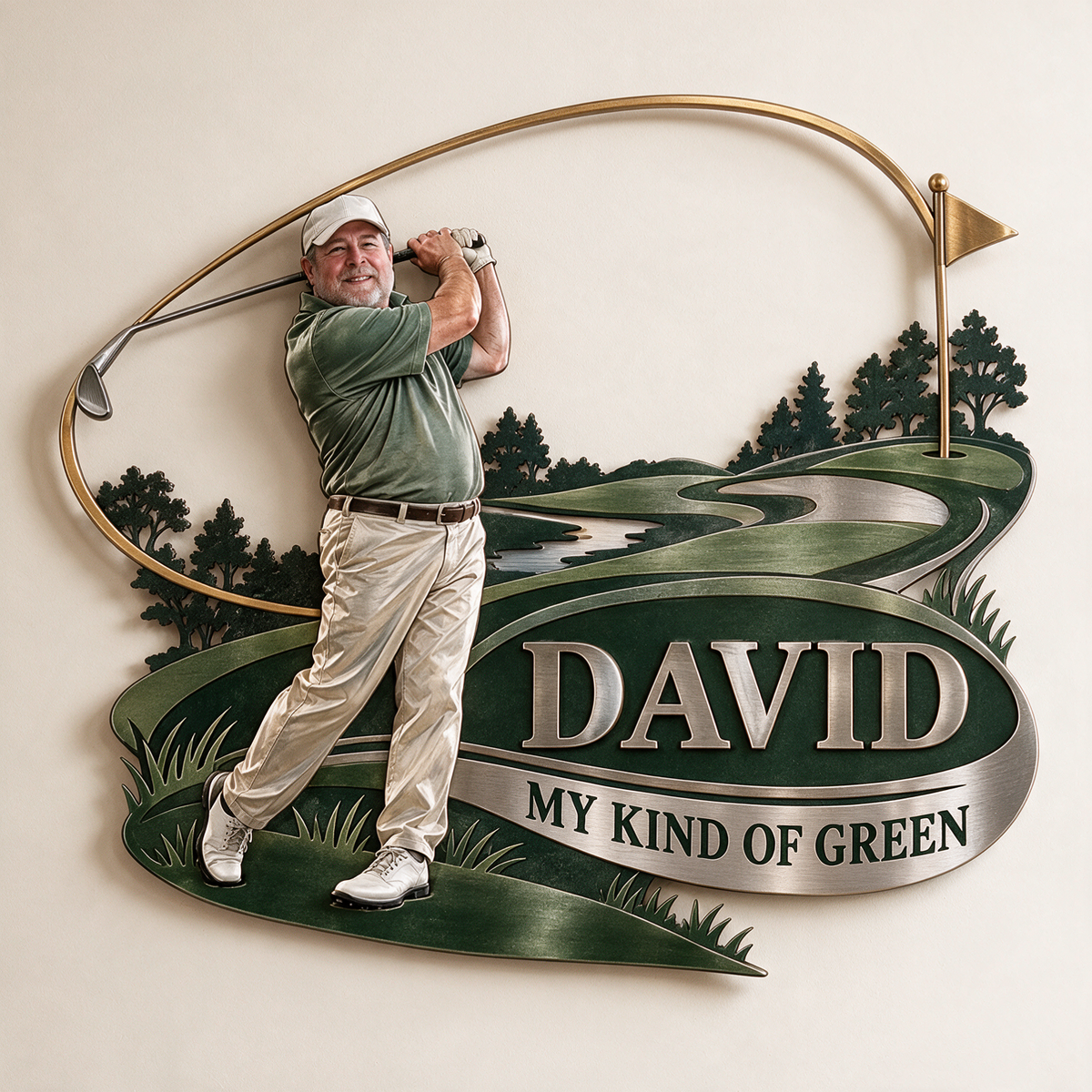 Personalized Golf Metal Wall Art - Custom Portrait and Name, Golfer Wall Decor