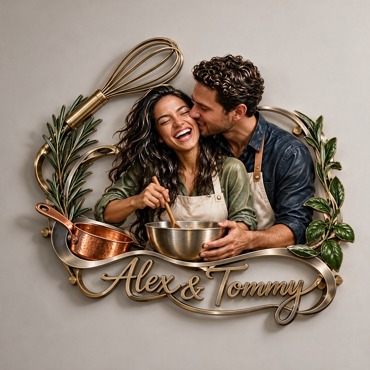 Personalized Custom Photo Cooking Couple 3D Metal Wall Art - Kitchen Decor Gift for Young Couples