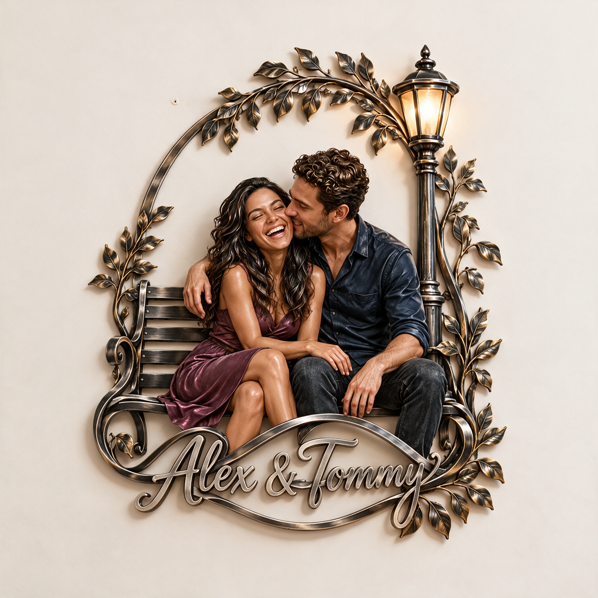 Personalized Custom Photo Park Bench 3D Metal Wall Art - Gift for Couples