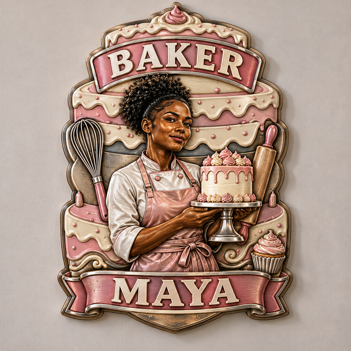 Personalized Custom Photo Baker 3D Printed Cut Metal Sign - Gift for Young Women