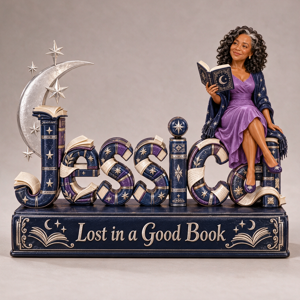 Personalized Custom Photo Fantasy Book Lover 3D Name Figurine - Gift for Older Women