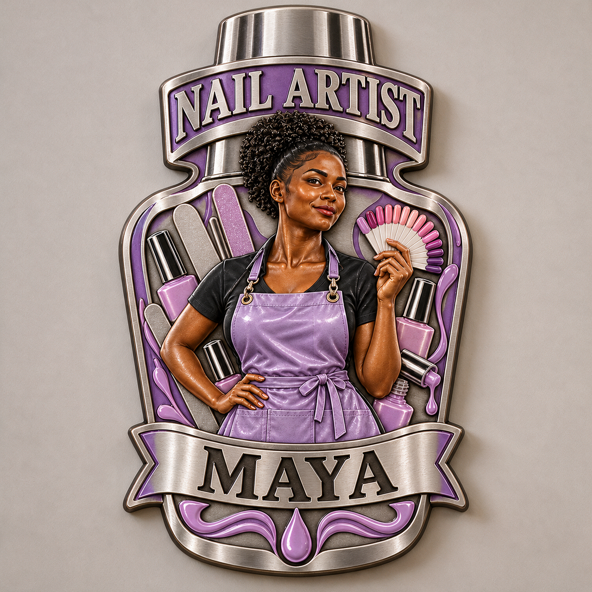 Personalized Custom Photo Nail Artist 3D Printed Cut Metal Sign - Gift for Young Women