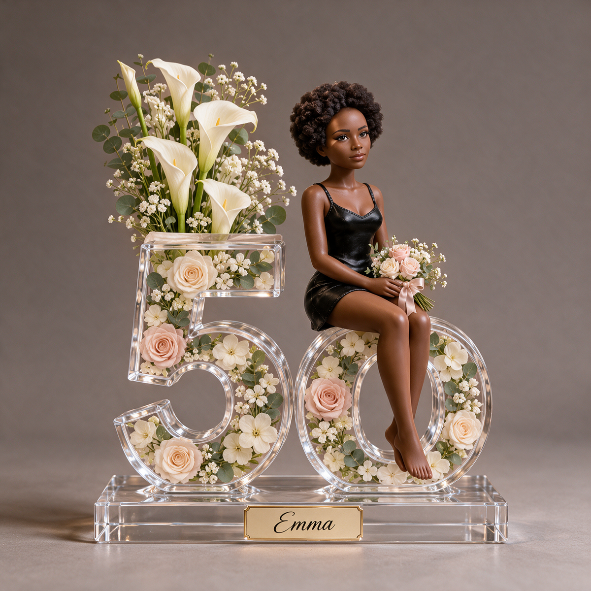 Personalized Custom Photo Floral Acrylic Number Figurine Display - 50th Birthday Gift for Women
