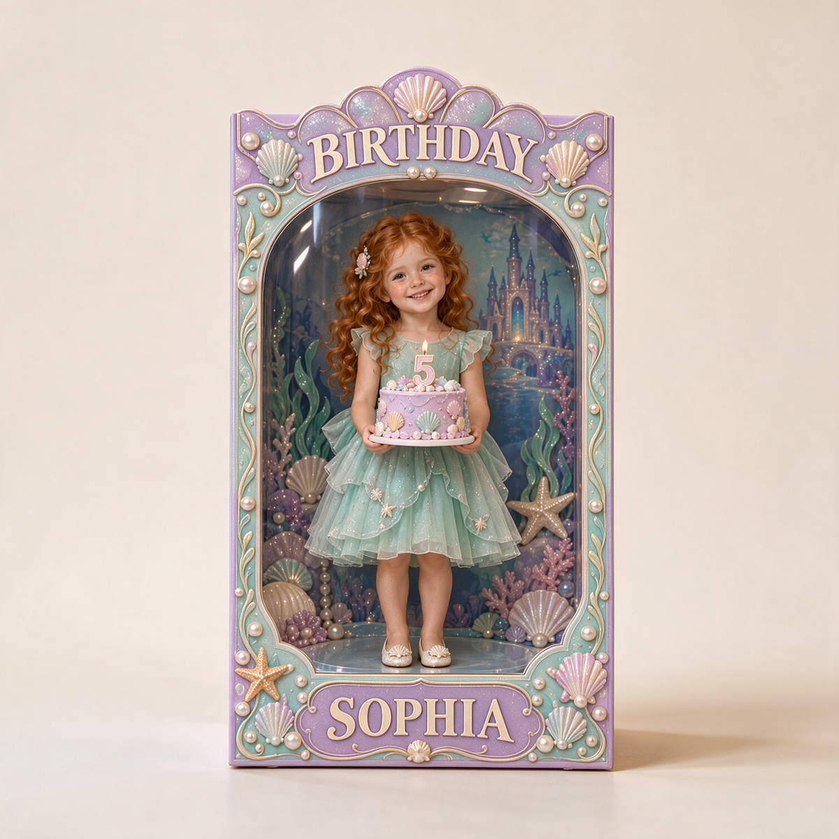 Personalized Custom Photo Under the Sea Acrylic Display Box - 5th Birthday Gift for Girls