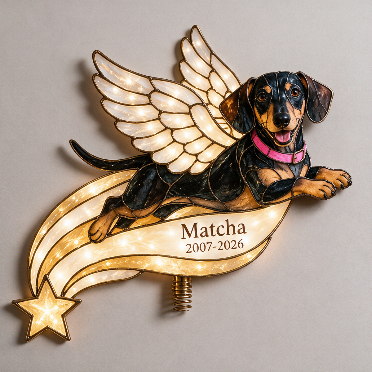 Personalized Dog Memorial Illuminated Christmas Tree Topper