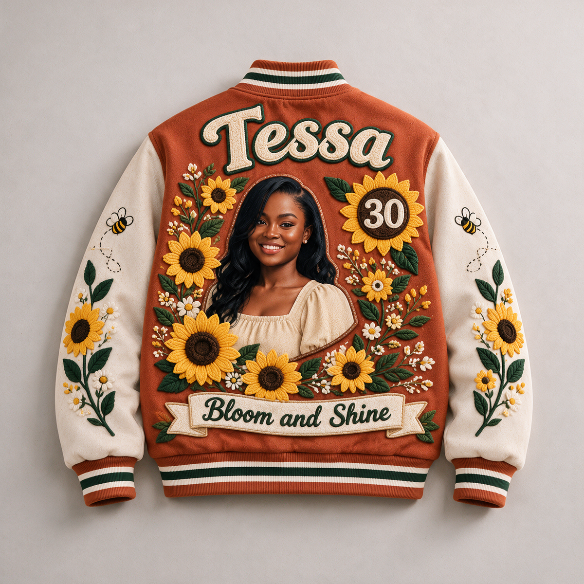 Personalized Sunflower Varsity Jacket - Birthday Photo Portrait