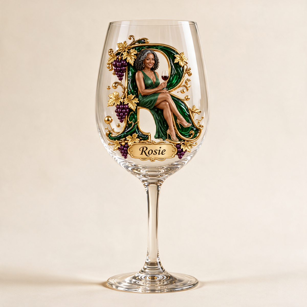 Personalized Custom Photo Vineyard Wine Glass - Gift for Older Women