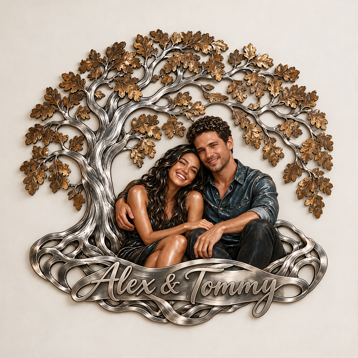 Personalized Custom Photo Tree of Love 3D Metal Wall Art - Gift for Couples