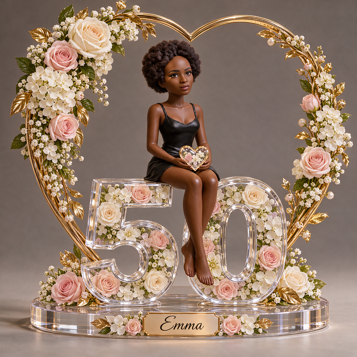 Personalized Custom Photo Heart Acrylic Number Figurine Display - 50th Birthday Gift for Women