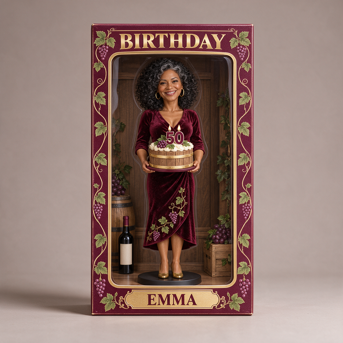 Personalized Wine Lover Acrylic Display Box - 50th Birthday Photo Figurine Keepsake