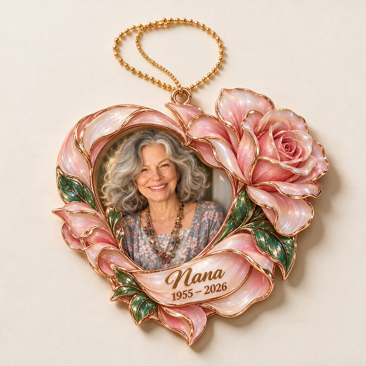 Personalized Custom Photo Rose Heart Memorial Christmas Ornament - In Memory of Grandma