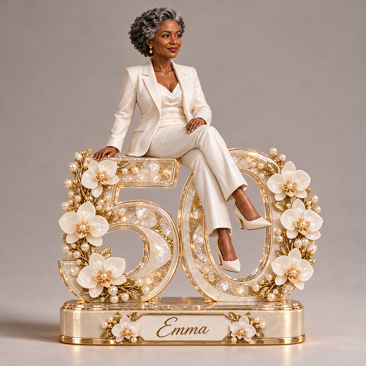 Personalized Custom Photo White Orchid Custom Shaped Acrylic Plaque - 50th Birthday Gift for Women