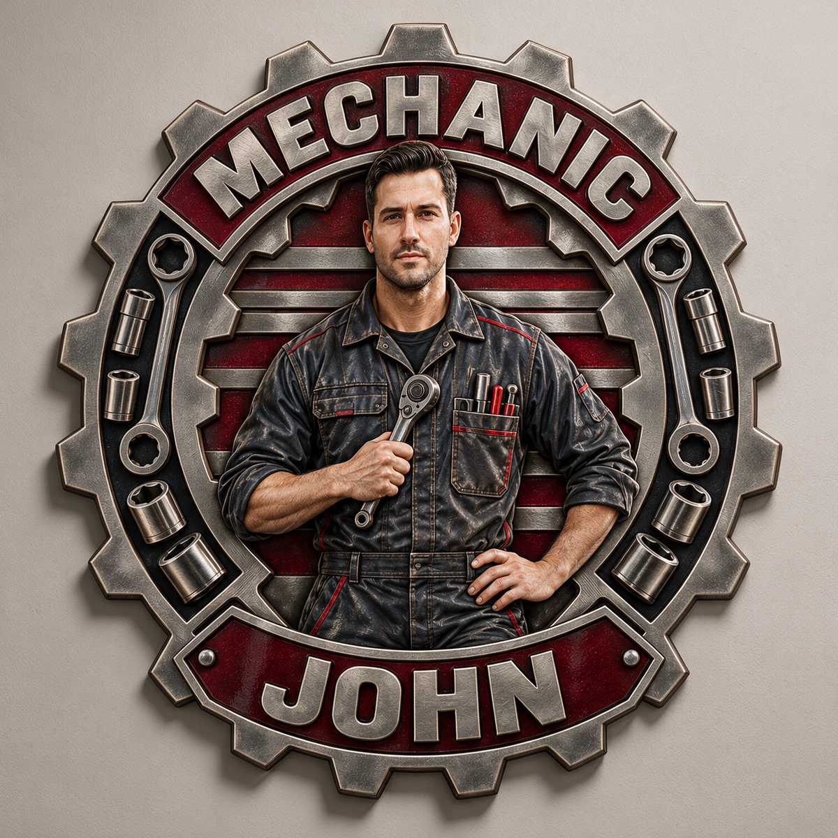 Personalized Custom Photo Mechanic 3D Printed Cut Metal Sign - Gift for Young Men