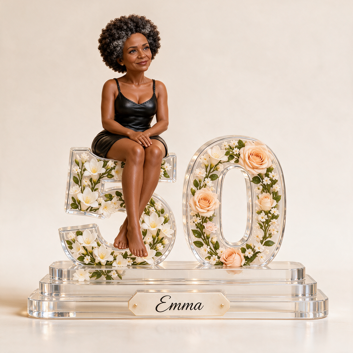 Personalized Custom Photo Peach Rose Custom Shaped Acrylic Plaque - 50th Birthday Gift for Women