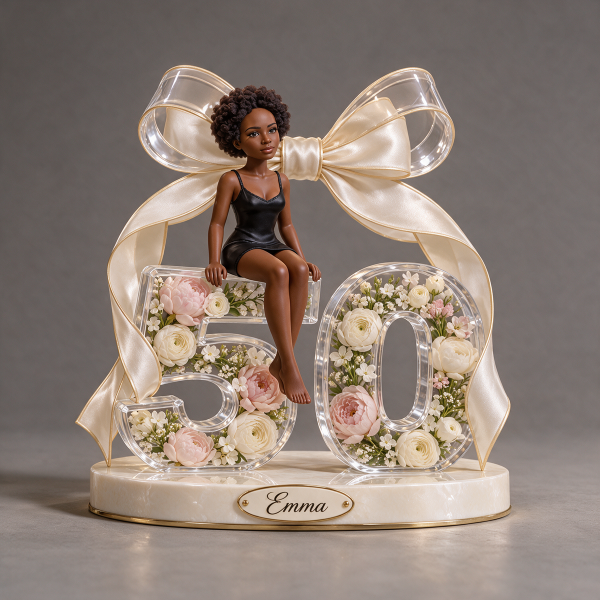 Custom Photo Birthday Number Display - Floral Acrylic Table Decor for 50th Birthday